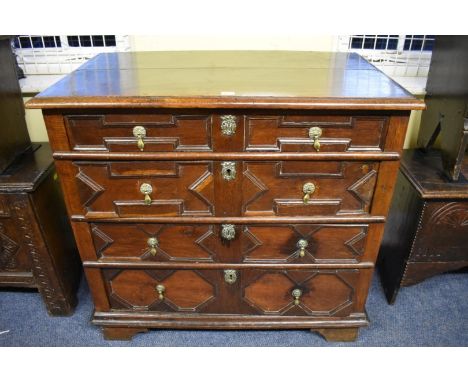 A late 17th century geometrically moulded chest of drawers,&nbsp;97cm wide, (on later bracket feet). 