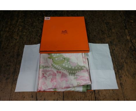 An Hermes 'Les Pivoines' silk scarf, boxed. 