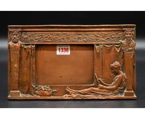 A late 19th century Arts &amp; Crafts copper easel back photograph frame,&nbsp;by Sir William Reynolds Stephens,&nbsp;17 x 29