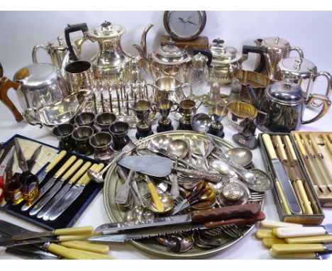 TEA SERVICE ITEMS - matching tea and coffee pot, other tea service items, Walker &amp; Hall toast rack, teapot and an assortm