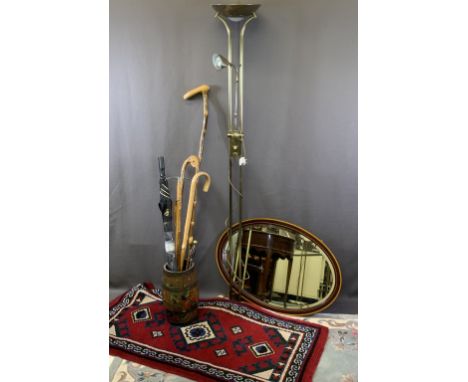 MIXED HOUSEHOLD FURNISHINGS BUNDLE to include a modern satin brass uplighter standard lamp with reading lamp, vintage oval ma