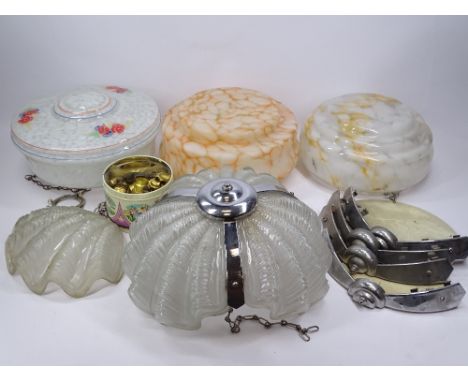 VINTAGE CEILING &amp; WALL LIGHTS GROUP to include Art Deco shell form and chrome ceiling light and four wall mounts (only on