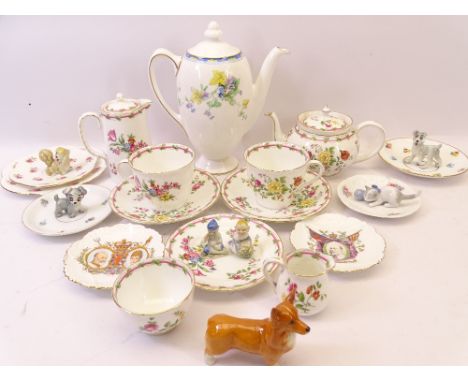 AYNSLEY TEA FOR TWO, other floral decorated teaware by Doulton, Wileman &amp; Co, Shelley and a quantity of Wade Disney's and
