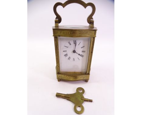 CIRCA 1900's BRASS CARRIAGE CLOCK, Roman numeral dial, 'S F' to the backplate