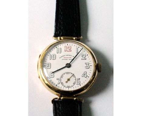 Gent's Favre Leuba (Zenith) 18ct gold watch, 'red twelve', 18k, c. 1915. Condition Report Various bruises on the sides of the