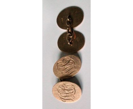 Pair of 9ct gold cufflinks, initialled 'W.L.C.'. Condition Report 7.7g

