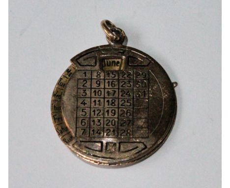 Gold perpetual calendar with turquoise-set pivot, 9ct, by Ernst Bek, butterfly mark '9 crt'. Condition Report Black enamel, m