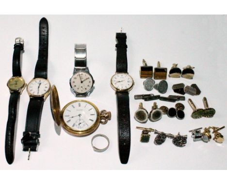 Gent's Tudor wristwatch, four others and various cufflinks, some silver. Condition Report Tudor watch is chrome with stainles