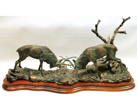 Border Fine Arts model of stags rutting, in bronze effect, no. 142/200, by Mairi Laing Hunt, 45cm long. Condition Report Appe