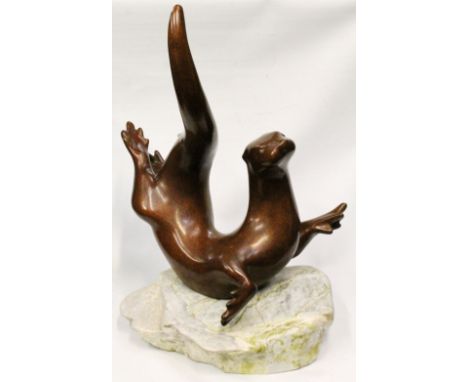 LAURENCE BRODERICK
Teko the Swimming Otter, limited edition bronze, 36/100, 48cm high (59cm including base).   ARR