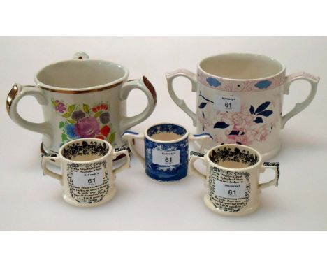 A limited edition 1978 Wade Taunton Cider tyg, together with a 1984 loving cup, and three smaller loving cups (5)