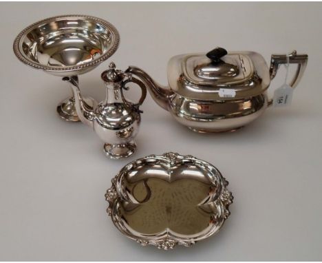 A small collection of EPNS, including sugar castor, teapot, tazza, two nut dishes, etc
