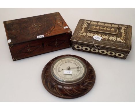 An aneroid barometer, and two inlaid boxes