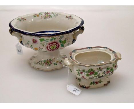 An 1850s/60s Morley and Ashworth Ironstone pedestal two handle fruit comport, with floral transfer print decoration, coat of 