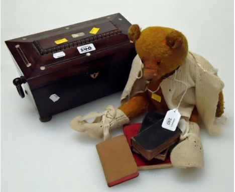 A Vintage English jointed golden plush 'Teddy Bear', with pinched snout and yellow glass eyes (Chad Valley?), 42cm, together 