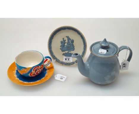 A set of four Whittard of Chelsea hand painted tea cups and saucers, a Denby Blue Dawn part tea service, seven Wedgwood Valen