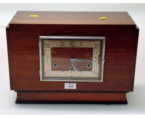 A Walnut Art Deco three train mantel clock