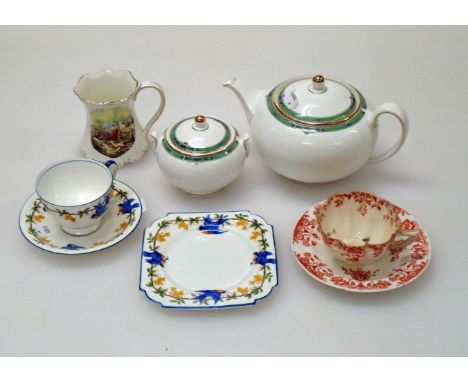 A Wedgwood Jade part tea service, an Aynsley part tea service, transfer decorated with swallows and other wares
