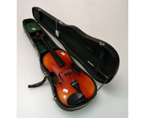 A Chinese violin and bow, in fitted case