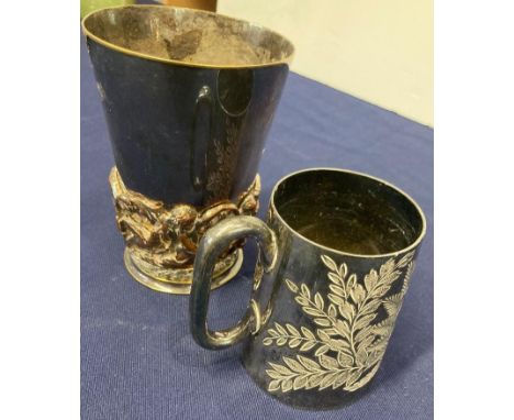 Two silver plated drinking vessels, one beaker and one small tankard