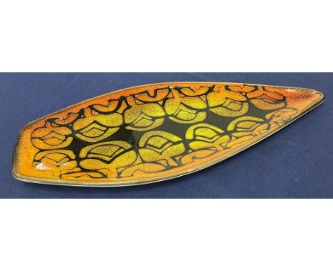 Poole Pottery shallow dish 43cm long marked to base with Poole dolphin 82