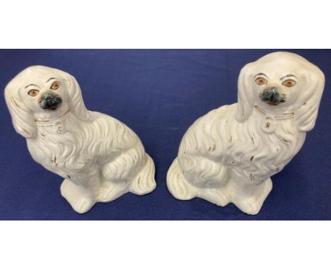 Pottery : Pair of press moulded Staffordshire dogs both marked with an inscribed No 2