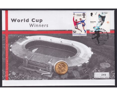 Coins : 2006 World Cup winners coin cover with scarce 1966 full GOLD Sovereign