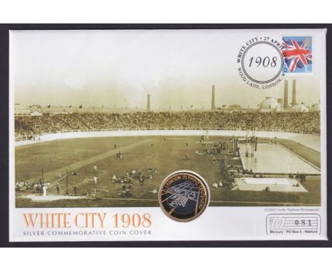 cOINS : 2008 White City Olympics cover with SILVER £2 coin