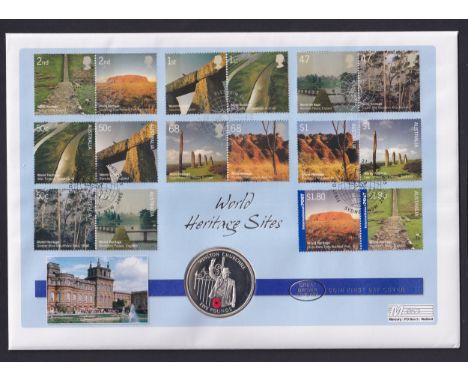 Coins : 2000 World Heritage cover with Churchill SILVER £5 coin