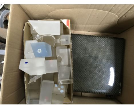 A box of mixed watch and clock related parts, tools etc.