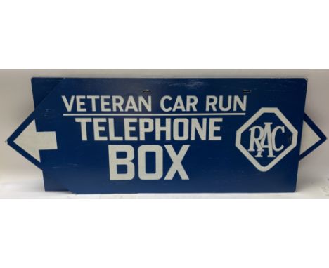 2 vintage hand painted Veteran car run RAC signs, 76 x 30cm. (L&amp;R)