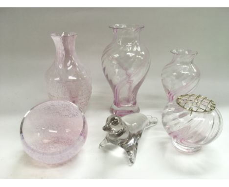 Six pieces of glassware including a Wedgwood figure of a seal, Caithness vase etc - NO RESERVE