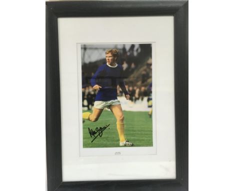 A framed and glazed signed print of footballer Alan Ball, approx dimensions including frame 36.5cm x 48.5cm - NO RESERVE