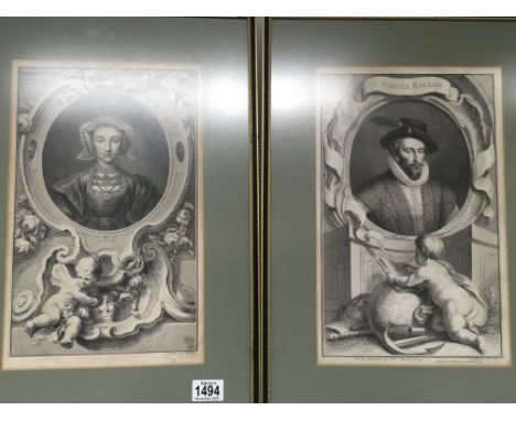 A framed 18th century Print Sir Walter Raleigh and Anne of Cleaves - NO RESERVE
