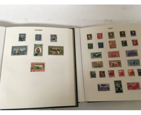 Two Green stamp albums containing world stamps and an album of unused British commonwealth Elizabeth II stamps. (3) - NO RESE