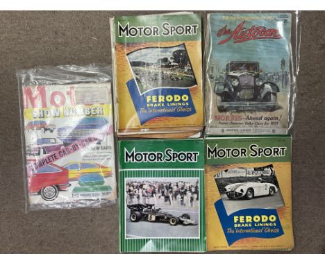 A collection of Motorsport magazines including 1933 Autocar together with a vintage wicker picnic hamper and contents - NO RE