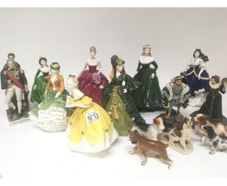 A collection of Royal Doulton lady figures and other ceramic and resin figures. (a lot)