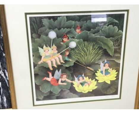 A limited edition signed lithograph by Beryl Cook titled 'Fairies &amp; Pixies', approx 65cm x 67cm.