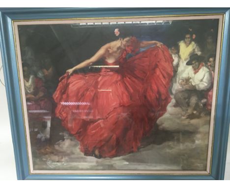A framed print after the original by Francisco Rodriguez Sanchez. The dancer in red.