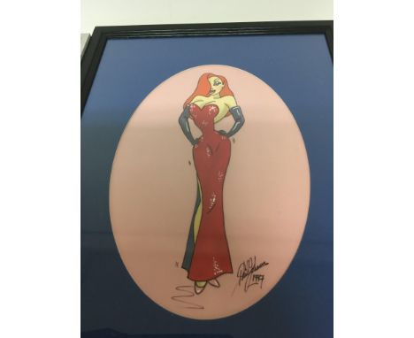 A framed Disney sketched Jesica Rabbit signed an dated 1997 and one other modern print (2)