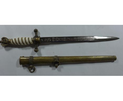 GERMAN NAVAL DAGGER WITH WHITE GRIP, 25CM BLADE, COMPLETE WITH SCABBARD 