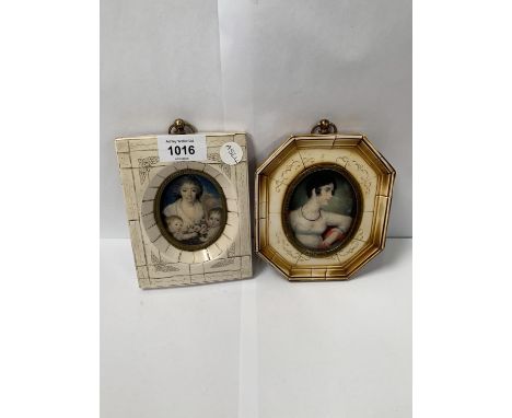 TWO VINTAGE PORTRAIT MINIATURES TO INCLUDE PIANO KEY TILES EXAMPLE 