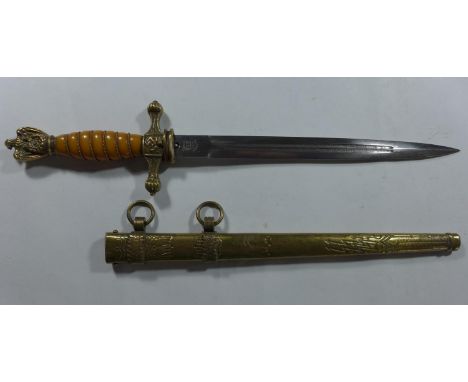GERMAN NAVAL DAGGER WITH WHITE GRIP, 24CM BLADE, COMPLETE WITH SCABBARD 
