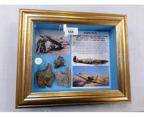 A FRAMED R.A.F SPITFIRE R6603 ENGINE PARTS CARD DISPLAY 