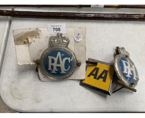 THREE VINTAGE CAR BADGES, TWO 'R.A.C' AND ONE 'A.A' 