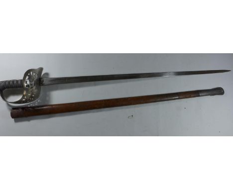 BRITISH VICTORIAN INFANTRY OFFICER'S SWORD, WITH ACID ETCHED DECORATION, COMPLETE WITH LEATHER COVERED SCABBARD, LENGTH OF BL