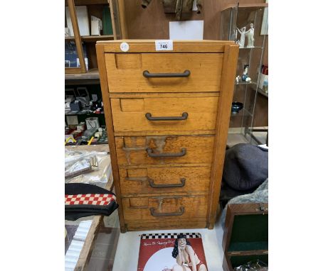 A VINTAGE WOODEN FILLING CABINET, TAKEN FROM A TAX OFFICE 