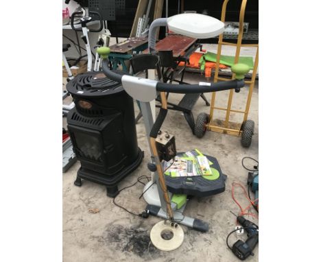 A TWIST AND SHAPE EXERCISE MACHINE, A METAL DETECTOR, A HEATER (ONE HEAT SETTING WORKS) AND A LAMP IN WORKING ORDER 