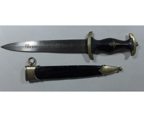 GERMAN DAGGER WITH SS RUNES TO GRIP, 24CM BLADE, COMPLETE WITH SCABBARD 