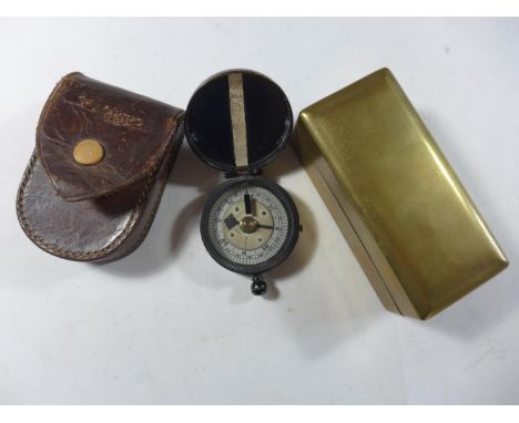 A NEGRETTI &amp; ZAMBRA COMPASS IN LEATHER CASE AND BRASS BOX 